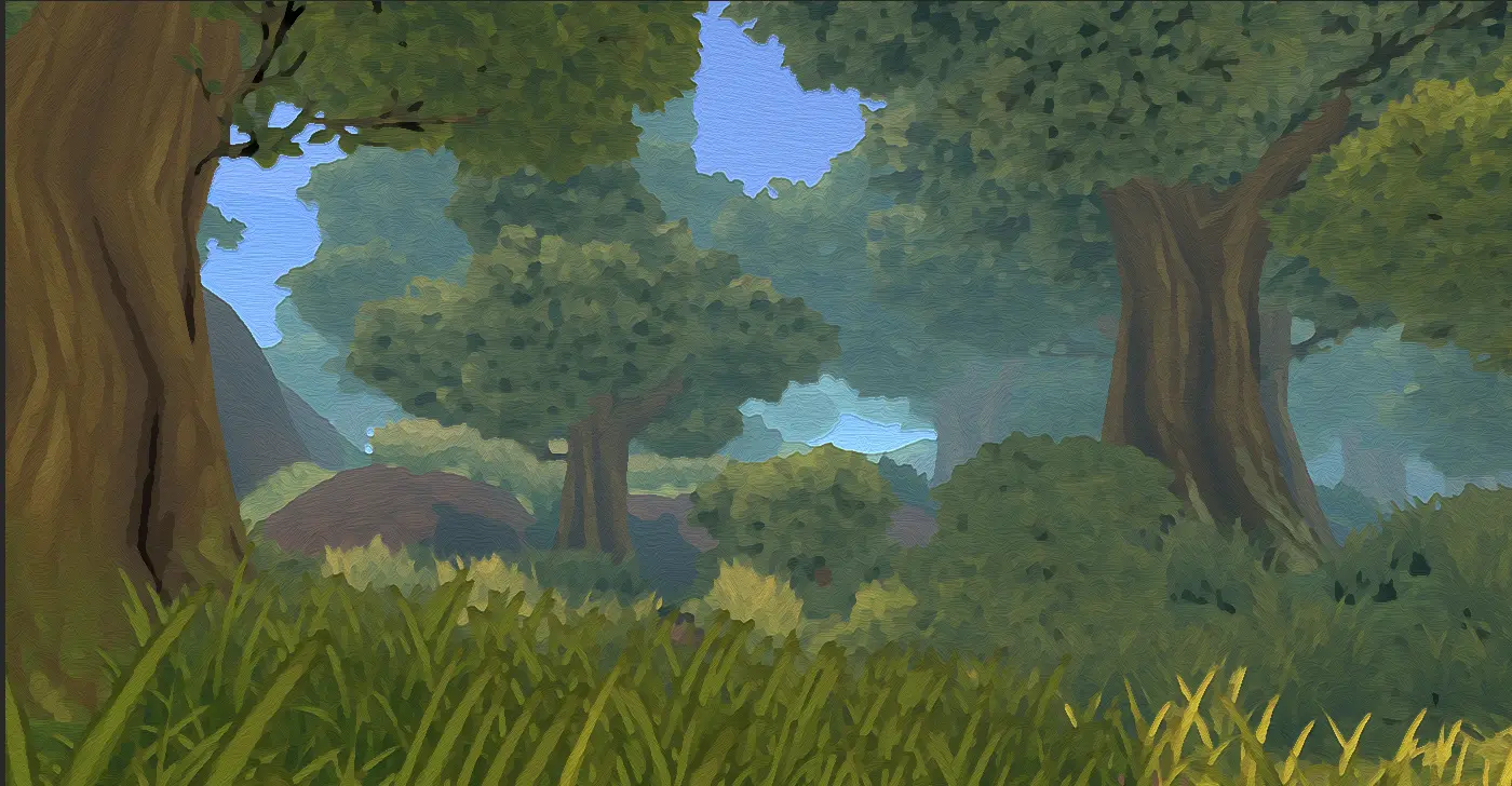 A picture of a
            watercolor shader being applied to a scene in Unity